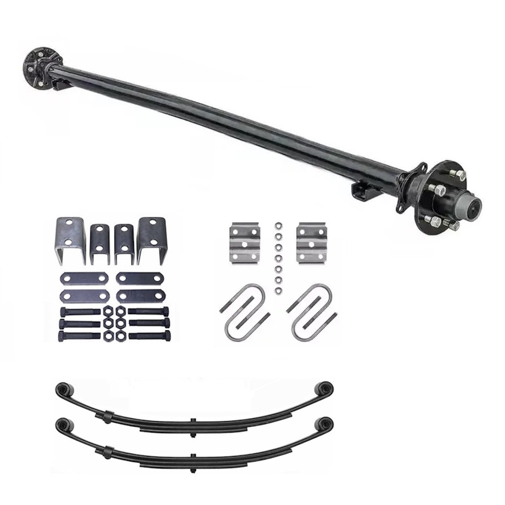 3500lb Straight SingleTrailer Axle With 5 Stud Hubs Complete Kit