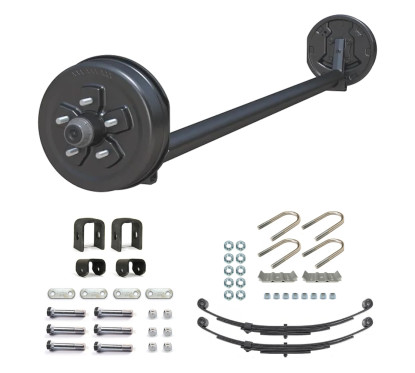 HD 3500lb 4" Drop Simple Trailer Axle With 5 Stud Electric Brakes Complete Kit