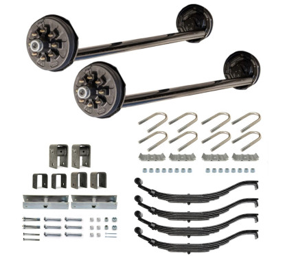 7000lb 4" Drop Tandem Trailer Axle With 8 Stud Electric Brakes Complete Kit