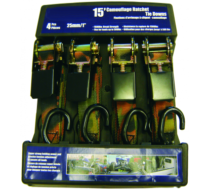Rodac 64406-15 Camouflage ratchet strap set (4 pieces) 15' 1,500 lb. x 1"