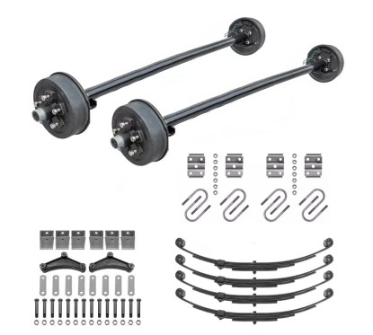 HD 3500lb Straight Tandem Trailer Axle With 5 Stud Electric Brakes Complete Kit